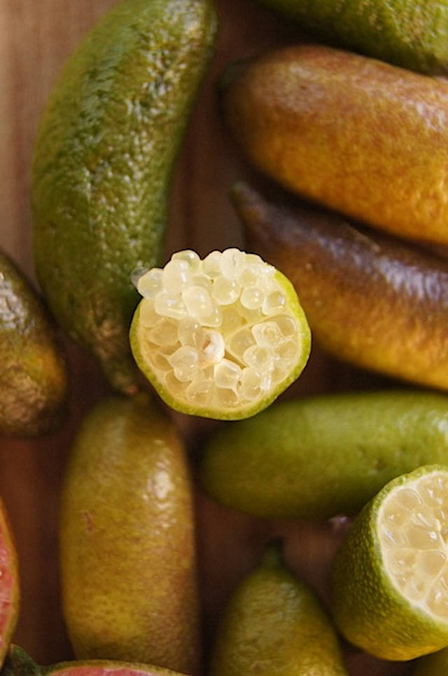 A Top View Of Fresh Green Finger Limes