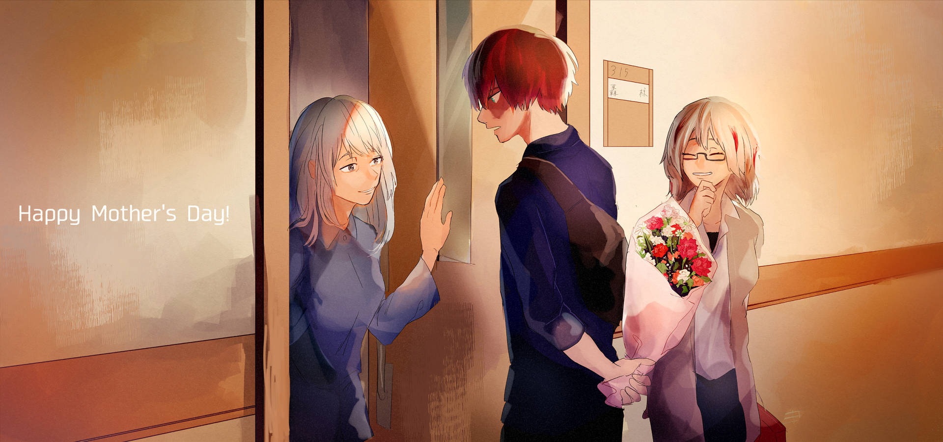A Touching Moment Of The Todoroki Family Celebrating Mother's Day Background