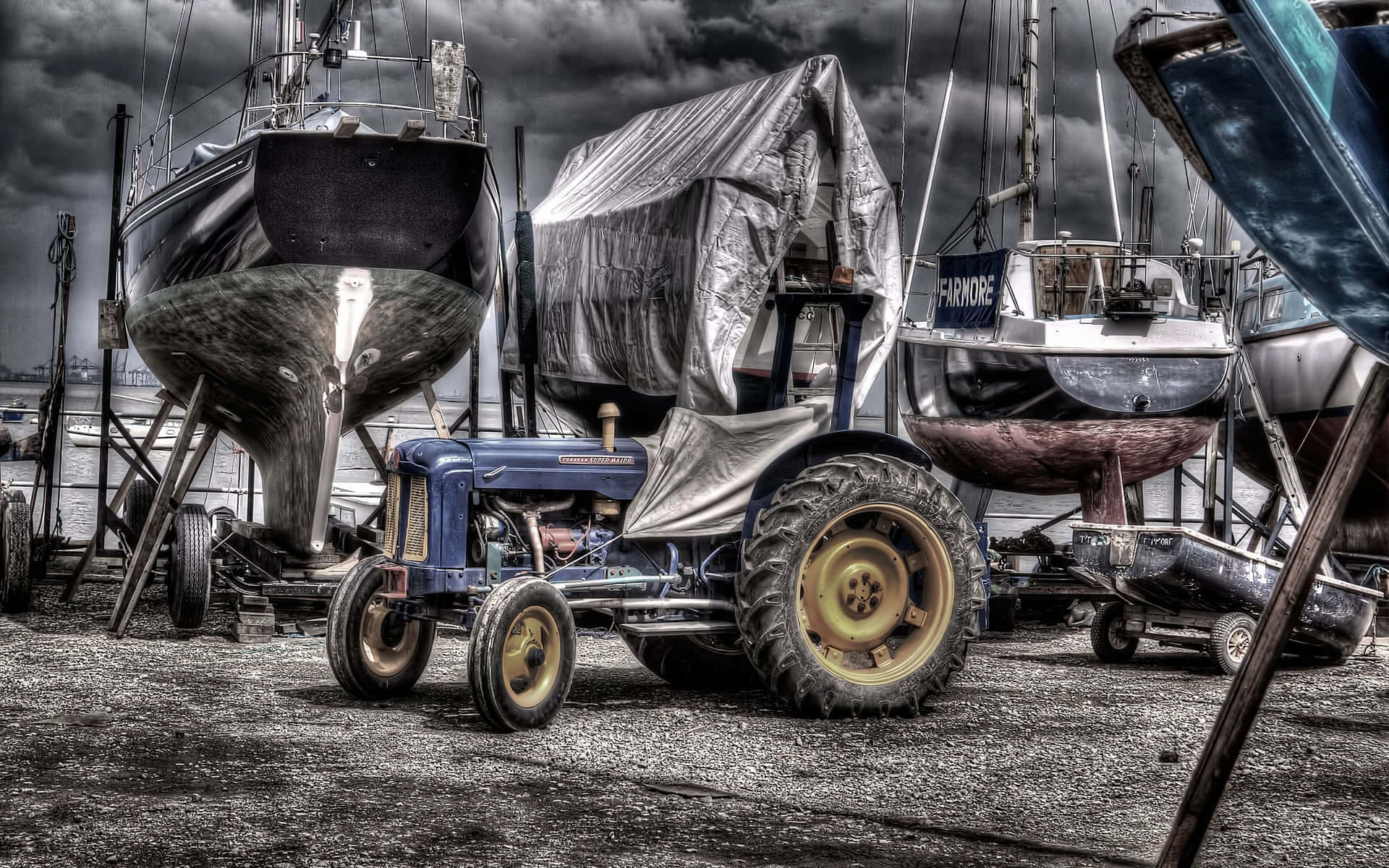 A Tractor Parked In The Dirt Background