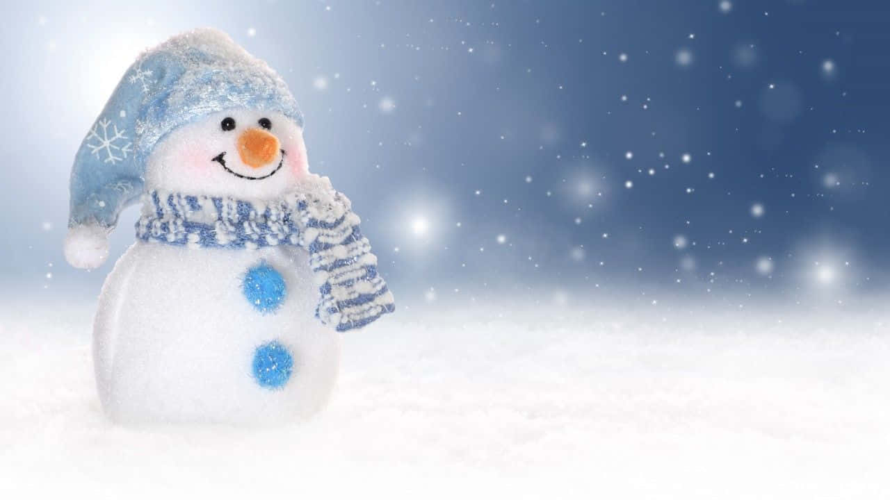 A Traditional Winter Snowman Standing Tall And Proud, Ready For Christmas. Background