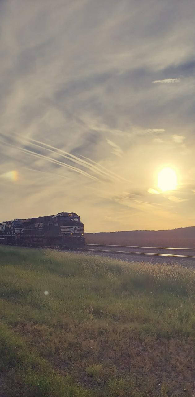 A Train Passing Along Norfolk's Countryside In Virginia