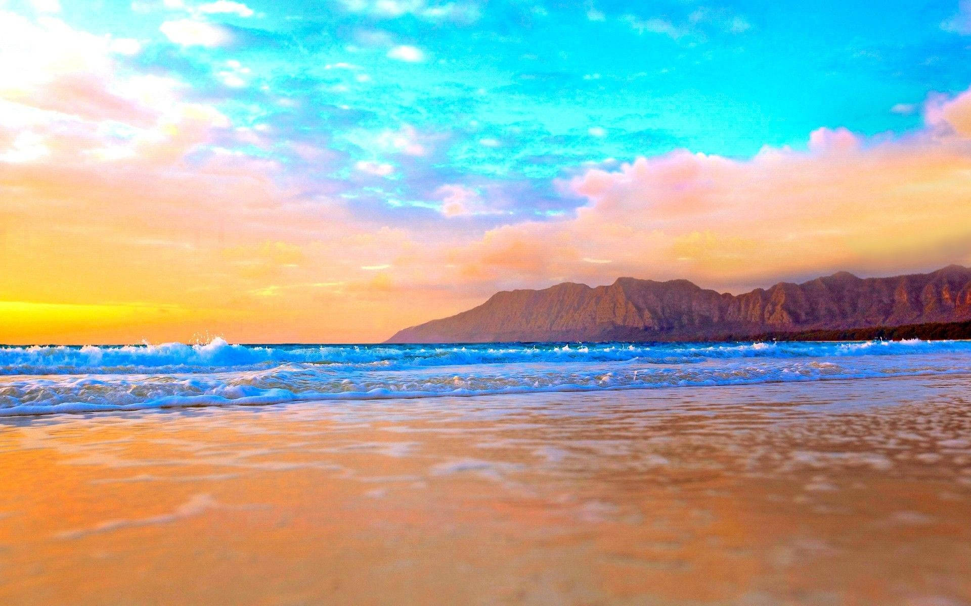 A Tranquil Beach Scene On A Modern Desktop Background