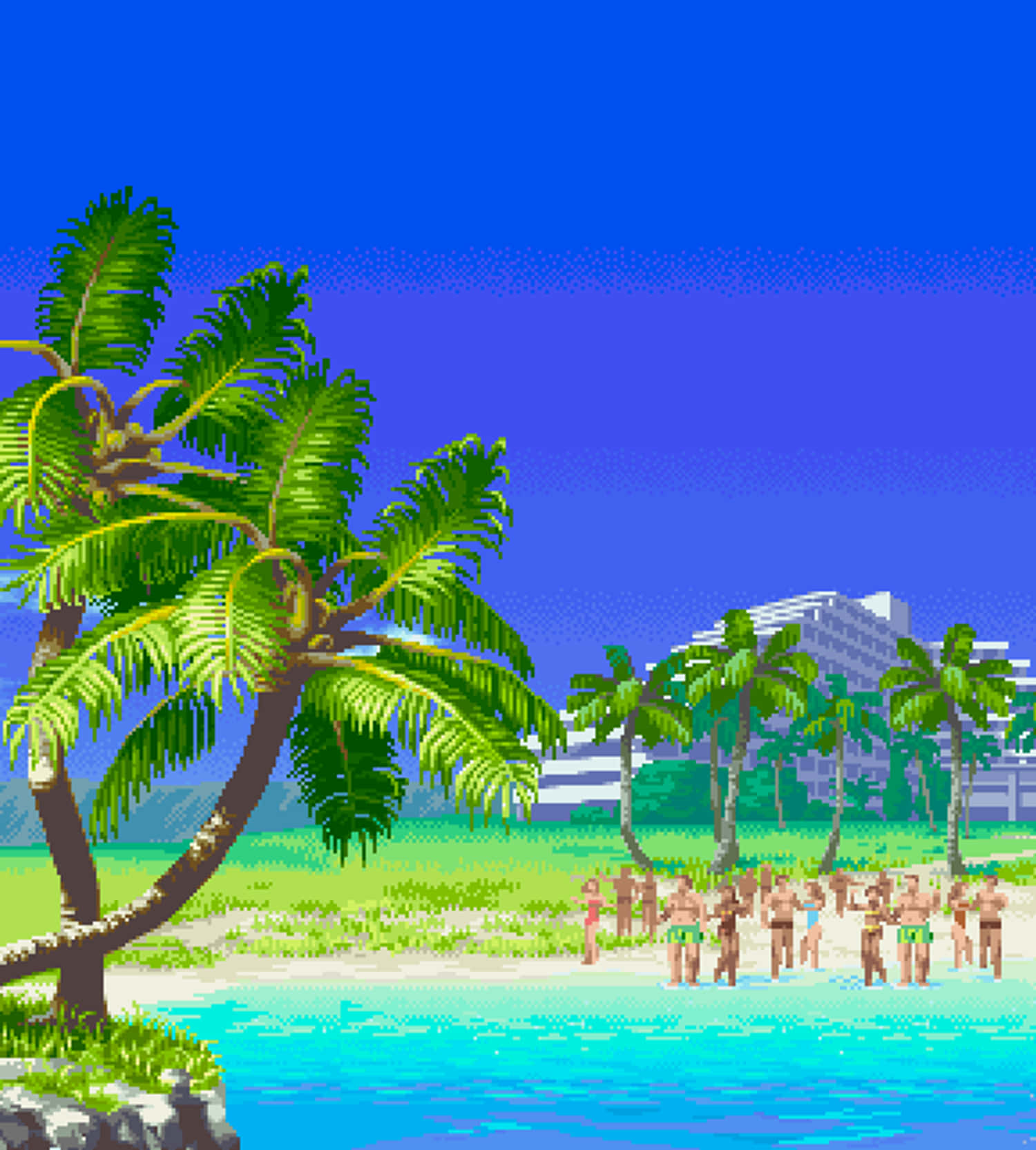 A Tranquil Beach Scene With Captivating Pixels Background