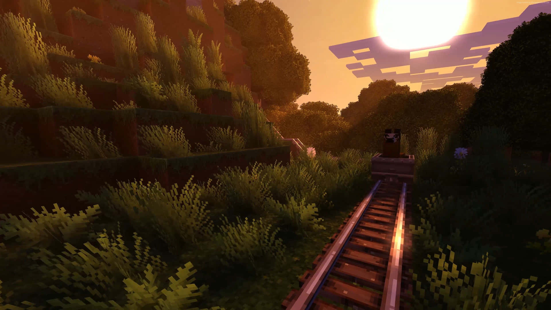 A Tranquil Minecraft Sunset Background