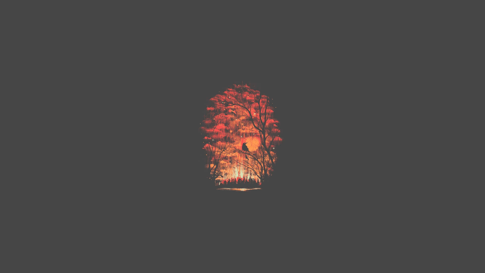 A Tree With A Red Light In The Background Background