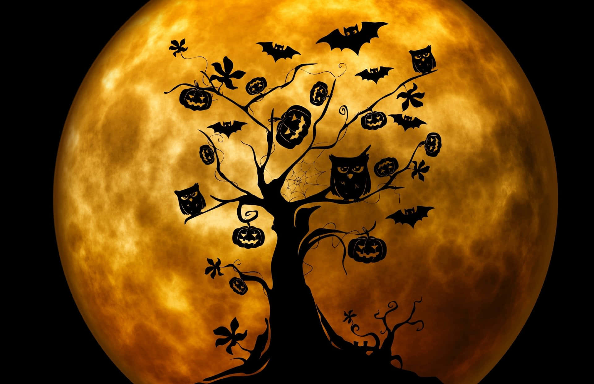 A Tree With Bats And Owls On It Background