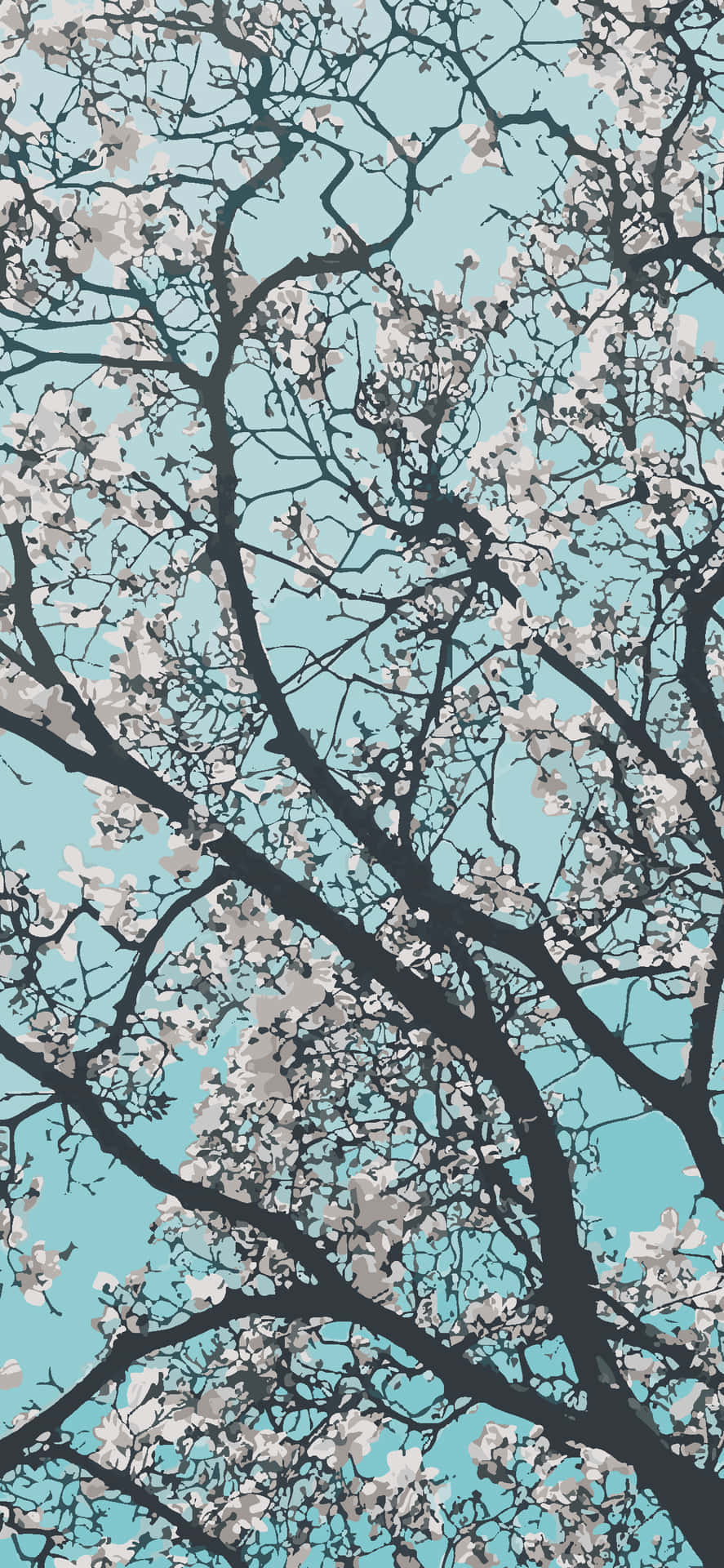 A Tree With Branches In Blue And White Background