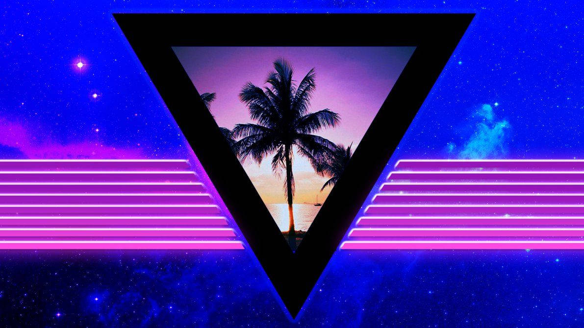 A Triangle With Palm Trees And A Pink Sky Background