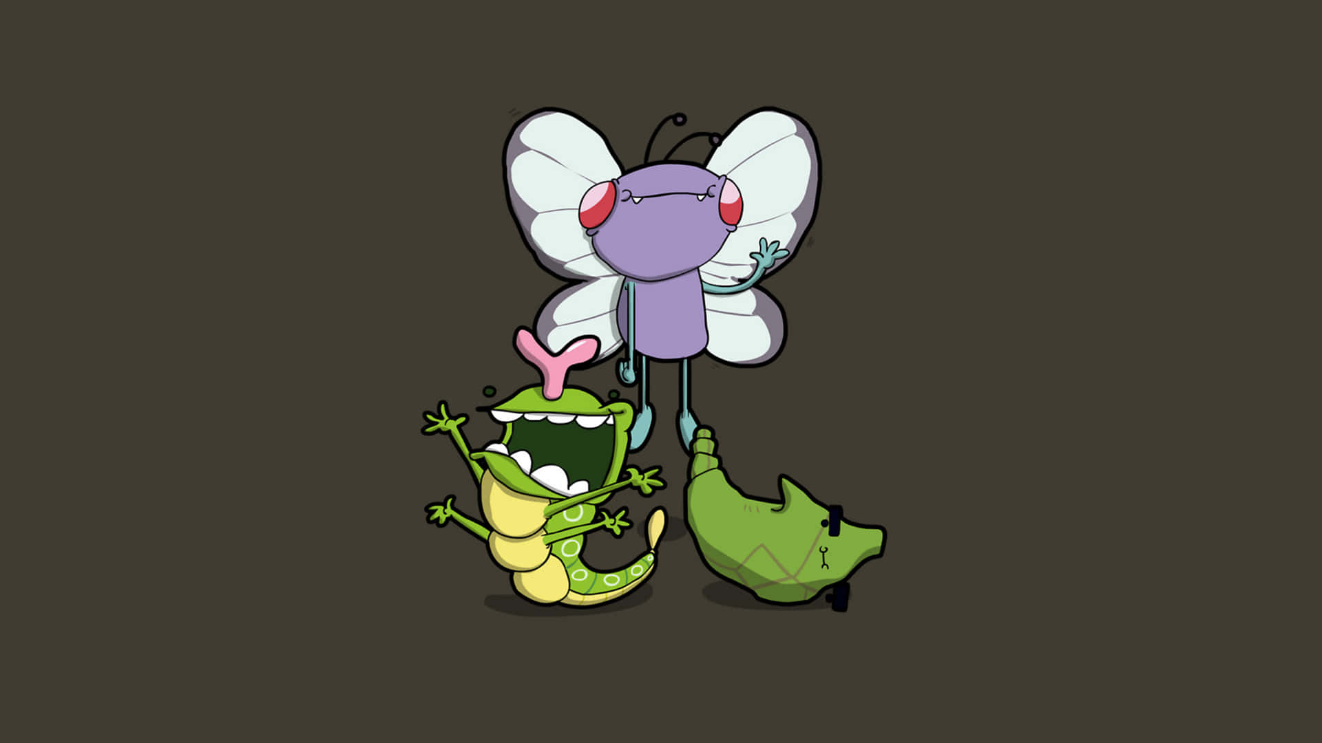 A Trio Evolution Journey - Caterpie, Metapod, And Butterfree Background