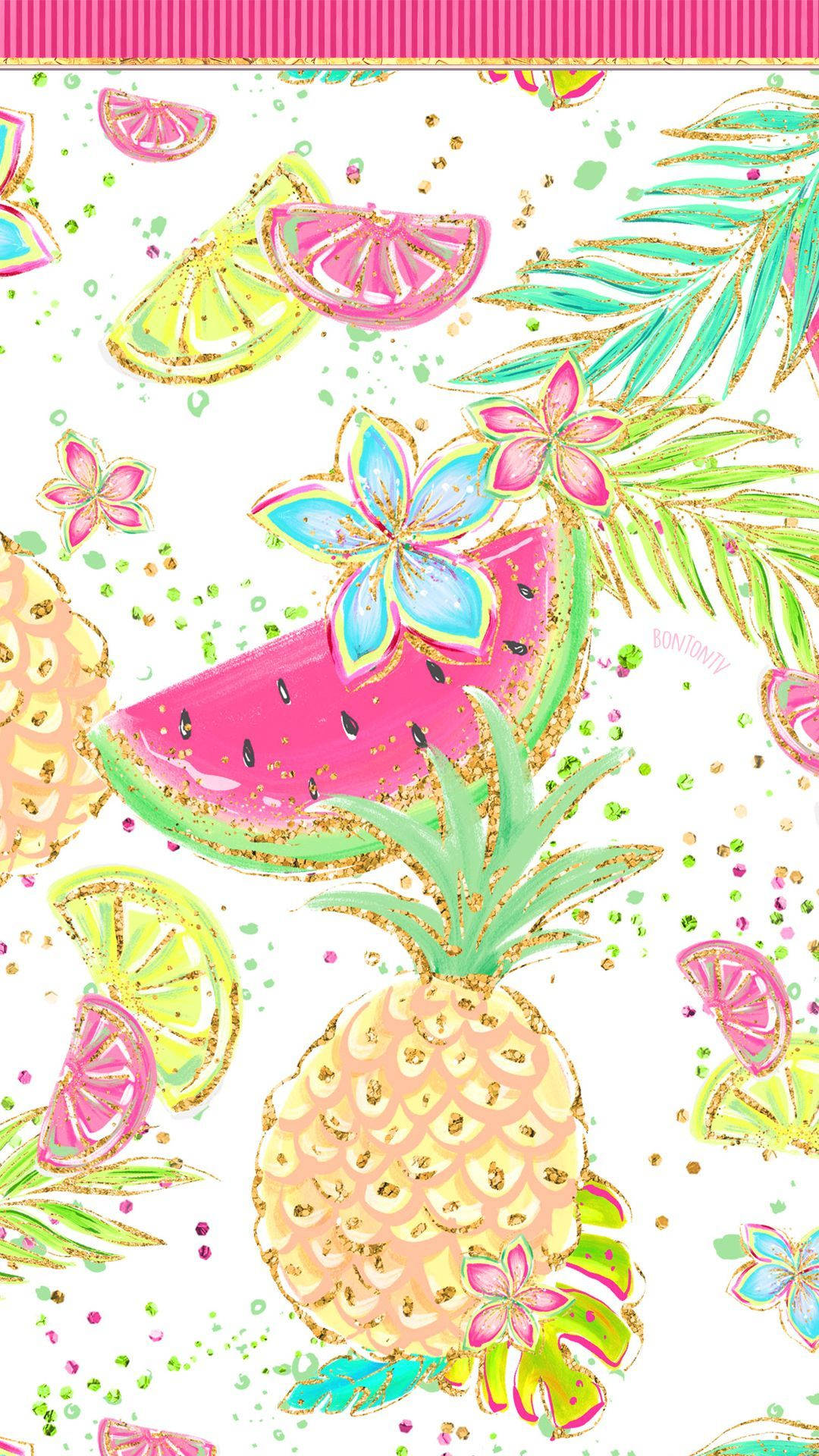 A Tropical Print With Pineapples And Limes Background