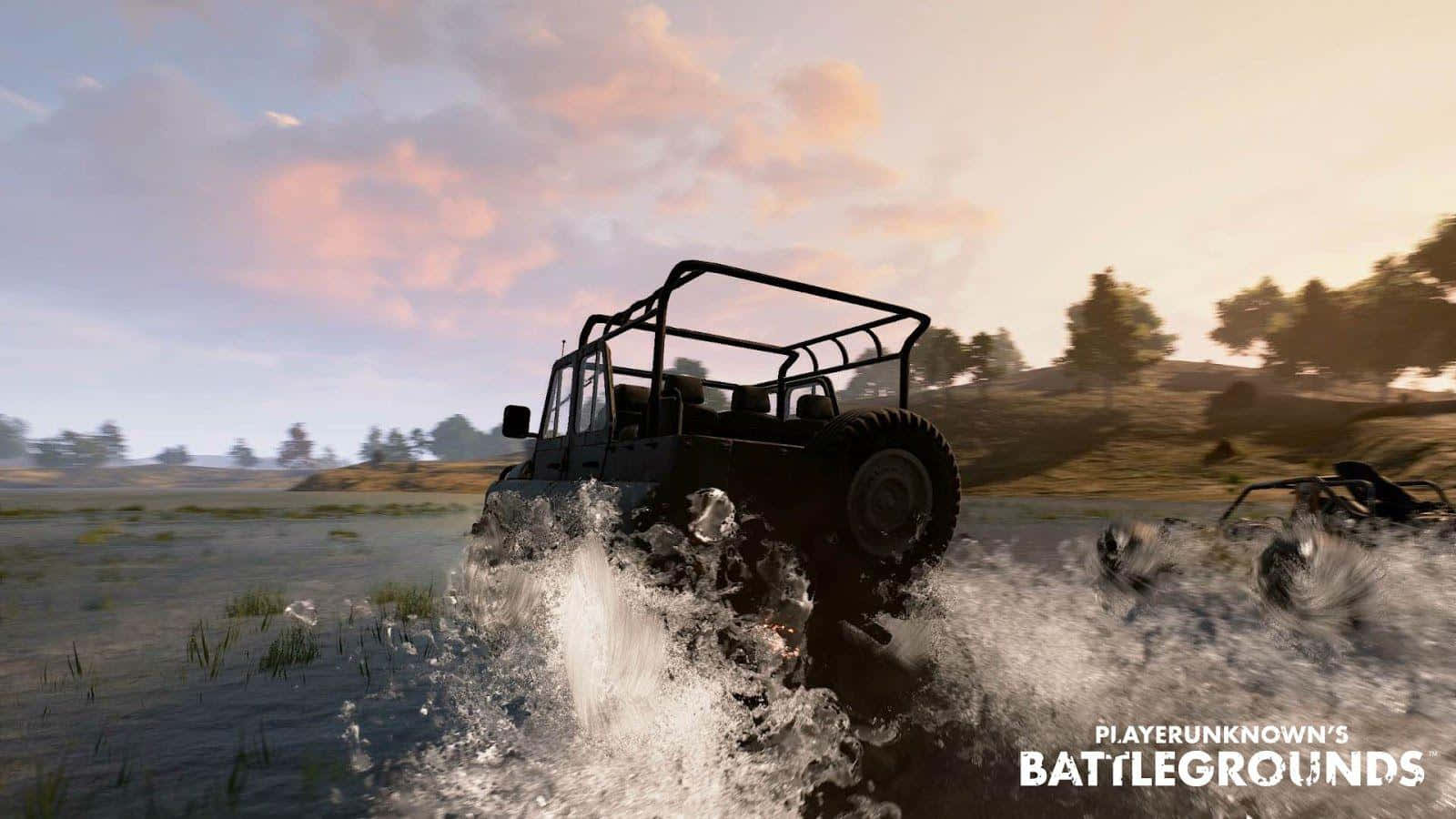 A Truck Driving Through Water In A Game Background
