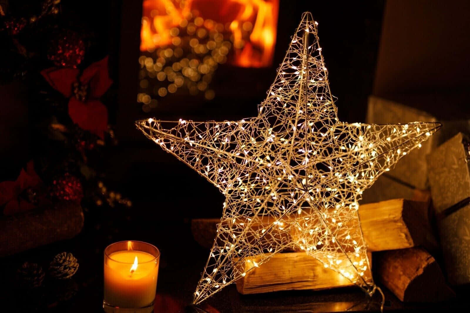 A Twinkling Silver Christmas Star Lights Up The Night Sky. Background