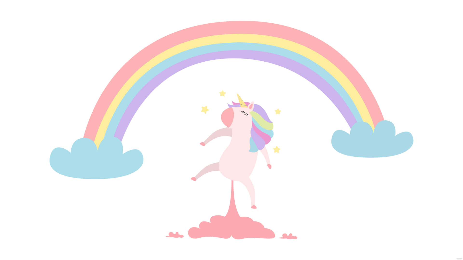 A Unicorn Is Jumping In The Air With A Rainbow Background