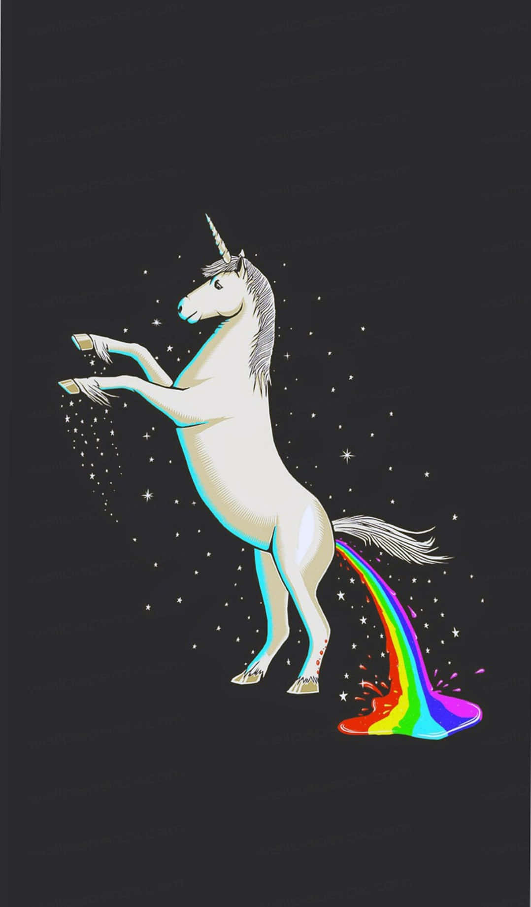 A Unicorn With Rainbow Splatter On Its Back Background