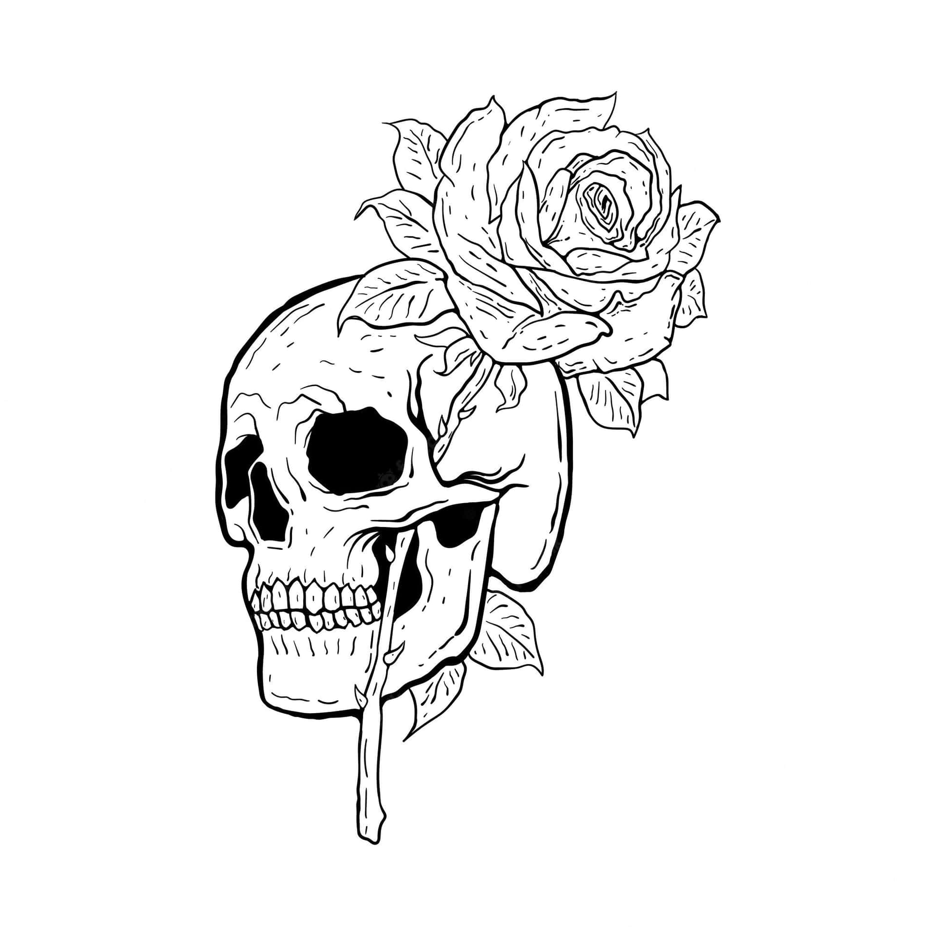 A Unique Blend Of Love And Death - Skulls And Roses Together In Perfect Synergy Background