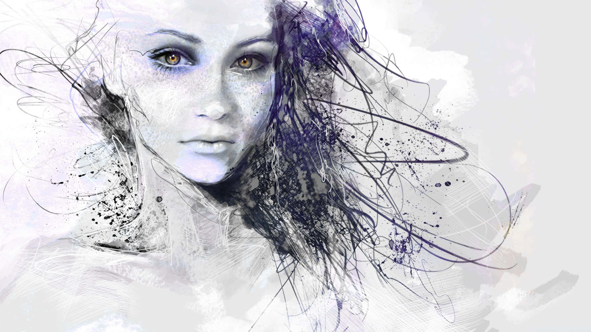 A Unique Sketches Artwork With Shades Of Blue Background