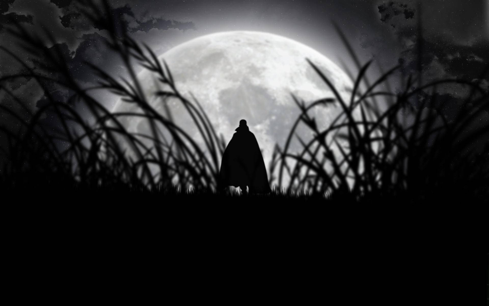 A Vampire Silhouette Under A Full Moon Background