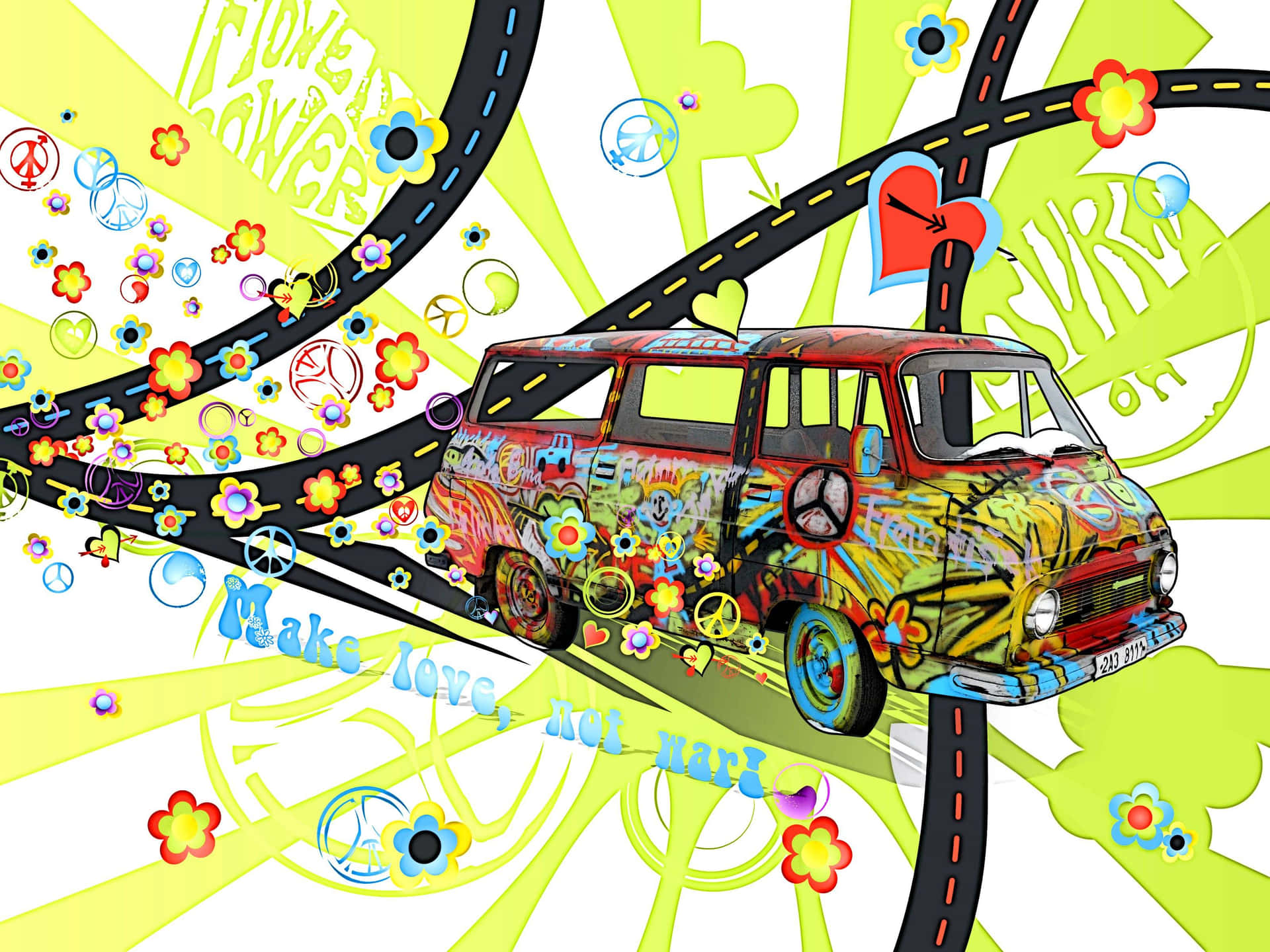 A Van With A Lot Of Graffiti On It Background