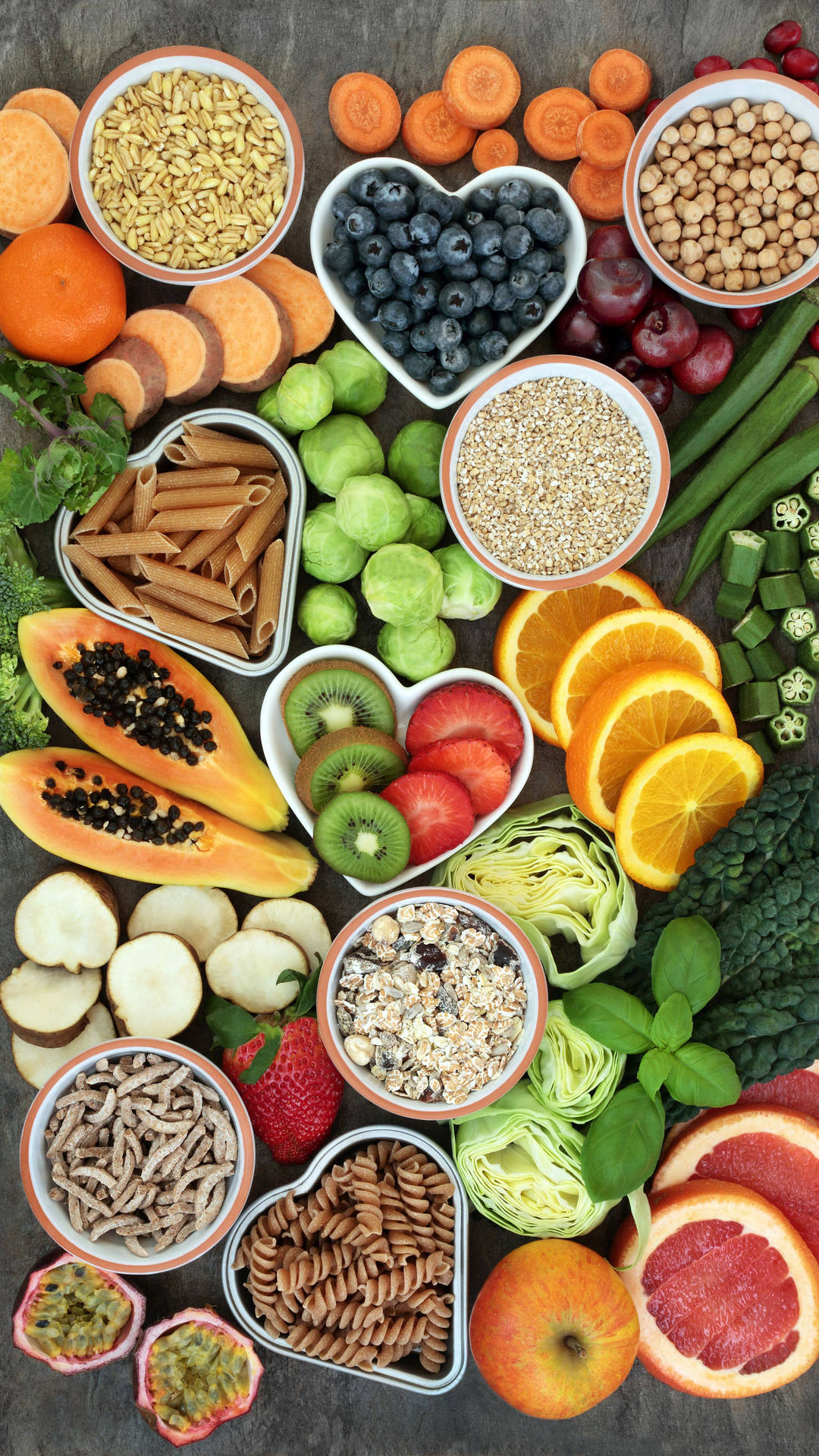 A Variety Of Fruits And Vegetables In A Bowl Background