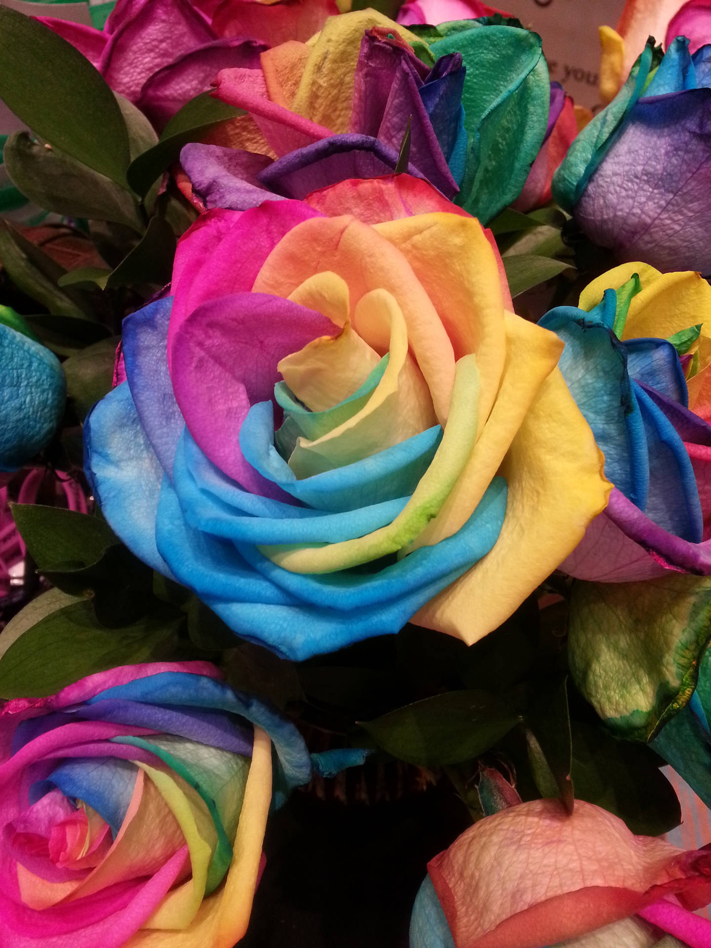A Vase Of Colorful Roses Background
