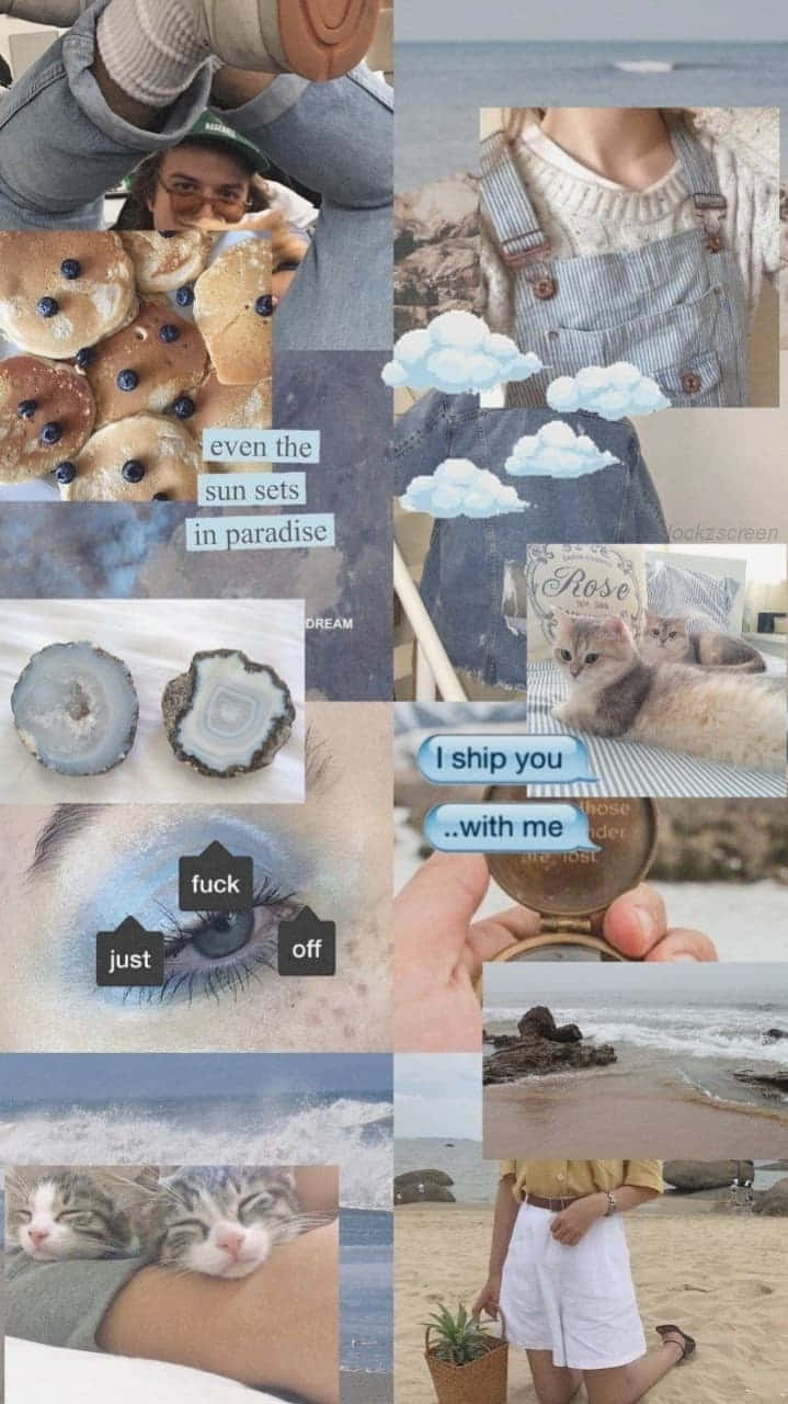 A Vibrant Abstract Collage In Shades Of Blue Background