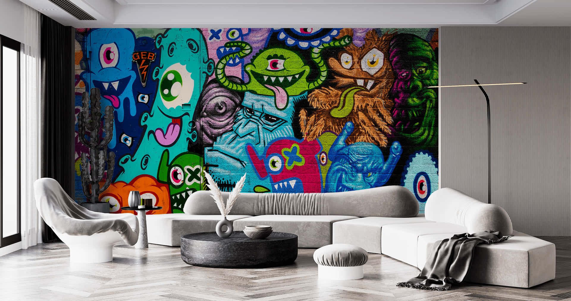 A Vibrant And Colorful Hip Hop Graffiti Mural Brightening Up The Street. Background