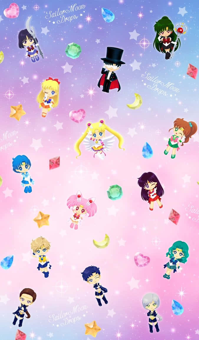 A Vibrant And Colorful Sailor Moon Pattern Background