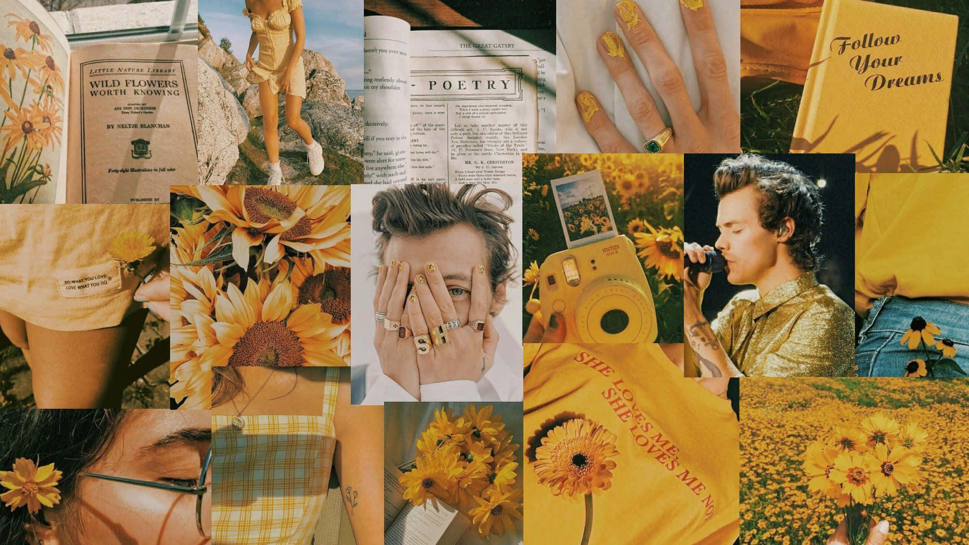 A Vibrant Collage Highlighting The Musician Harry Styles Background