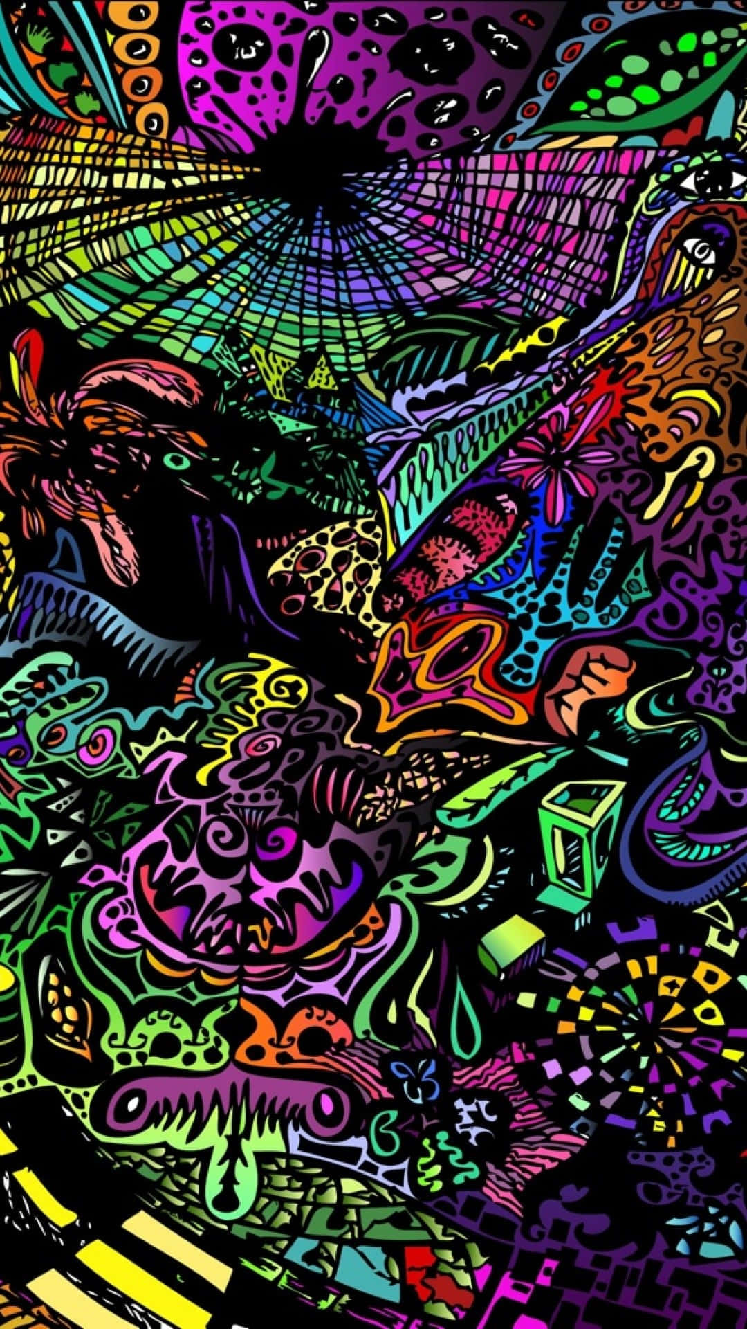 A Vibrant, Colorful And Visually Stunning Trippy Hippie Artwork. Background