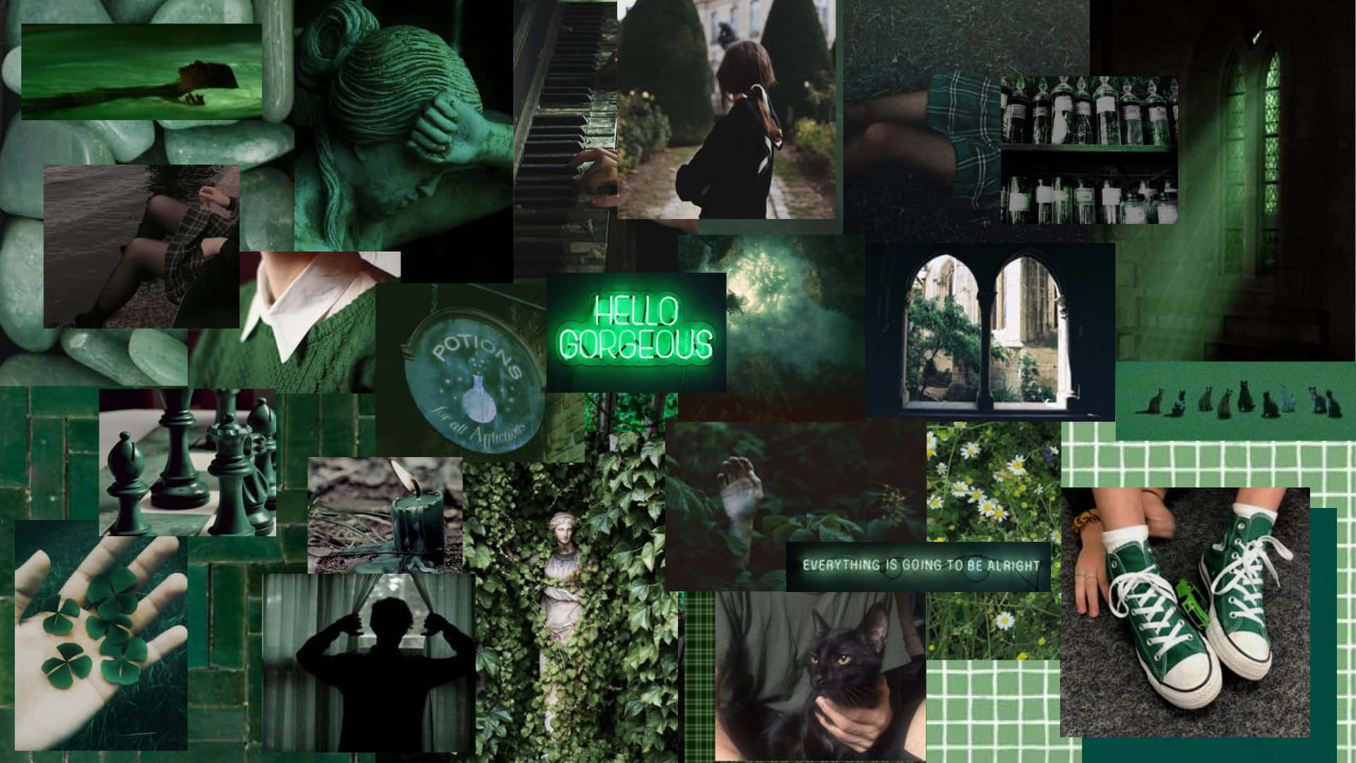 A Vibrant Green Collage Of Inspiring Thoughts And Natural Elements. Background