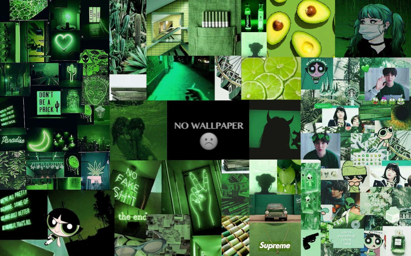 A Vibrant Green Collage Of Nature Elements Background