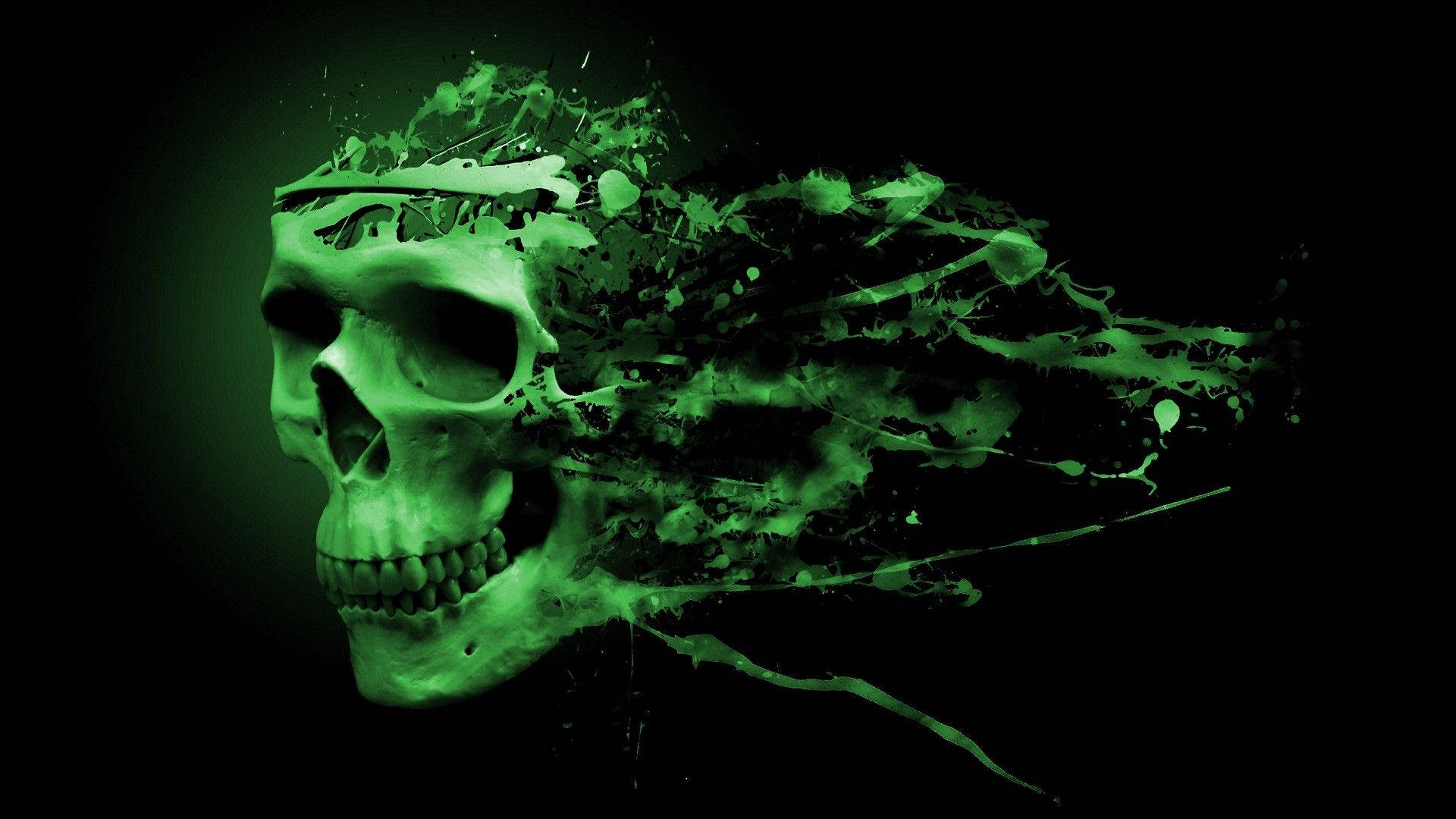 A Vibrant Green Skull Encased In Fire