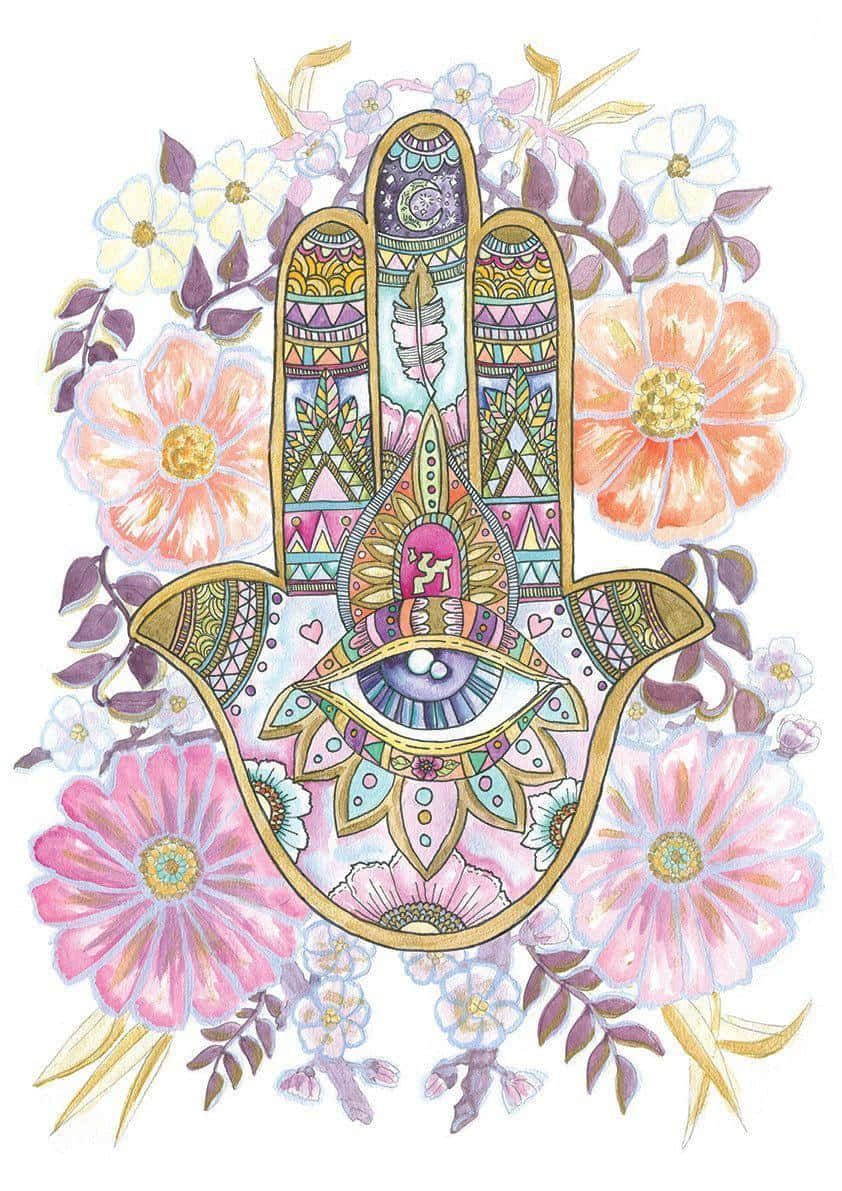 A Vibrant Hamsa Hand Symbol On A Colorful Background Background