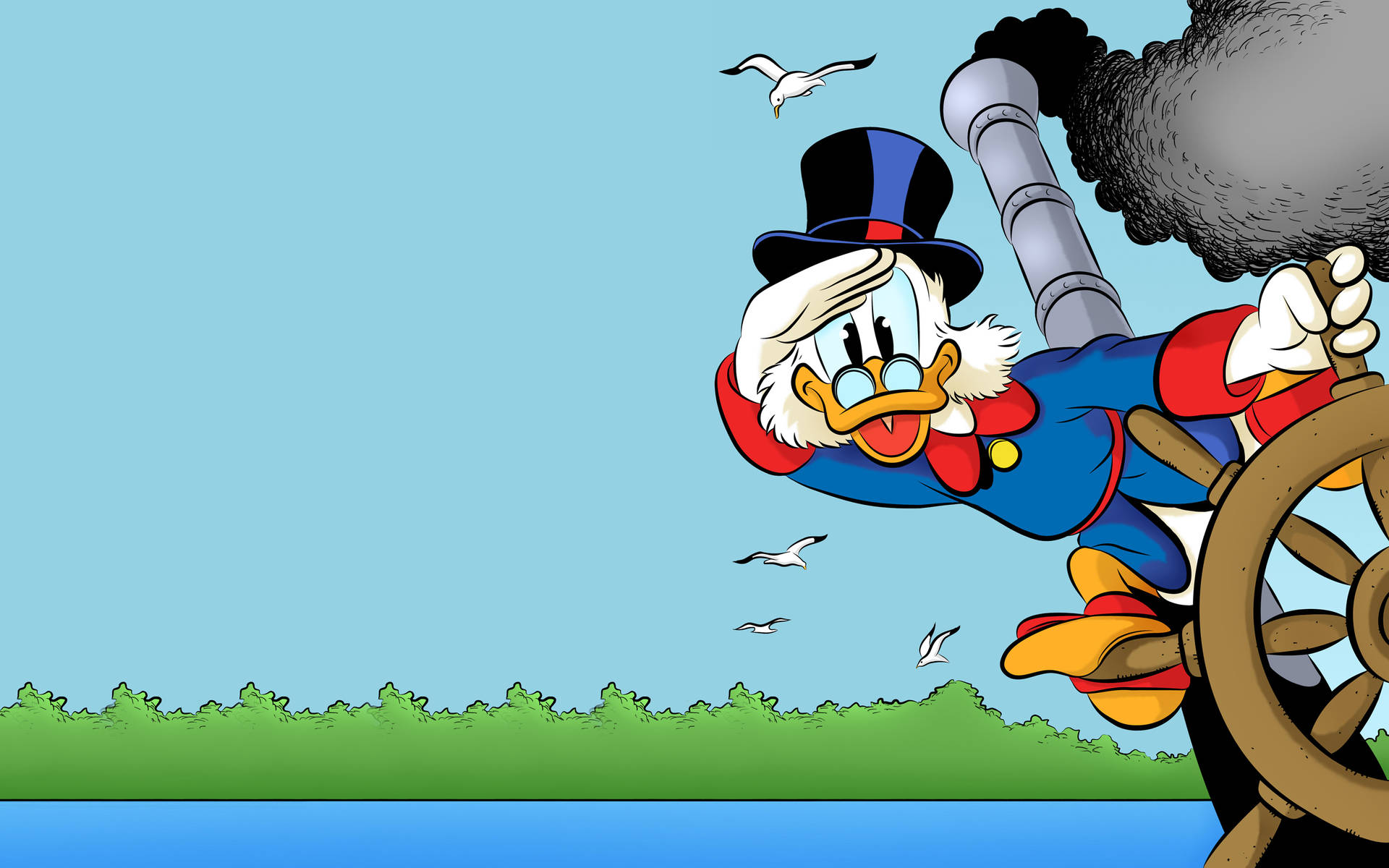 A Vibrant Illustration Of Scrooge Mcduck Piloting A Ship