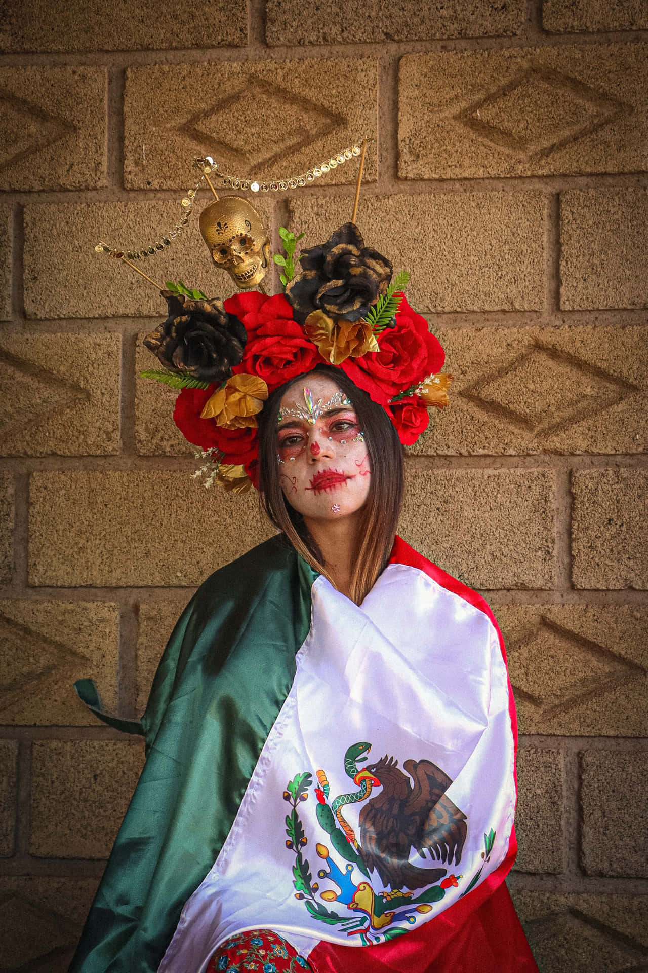 A Vibrant Mexican Woman Celebrating The Day Of The Dead Background