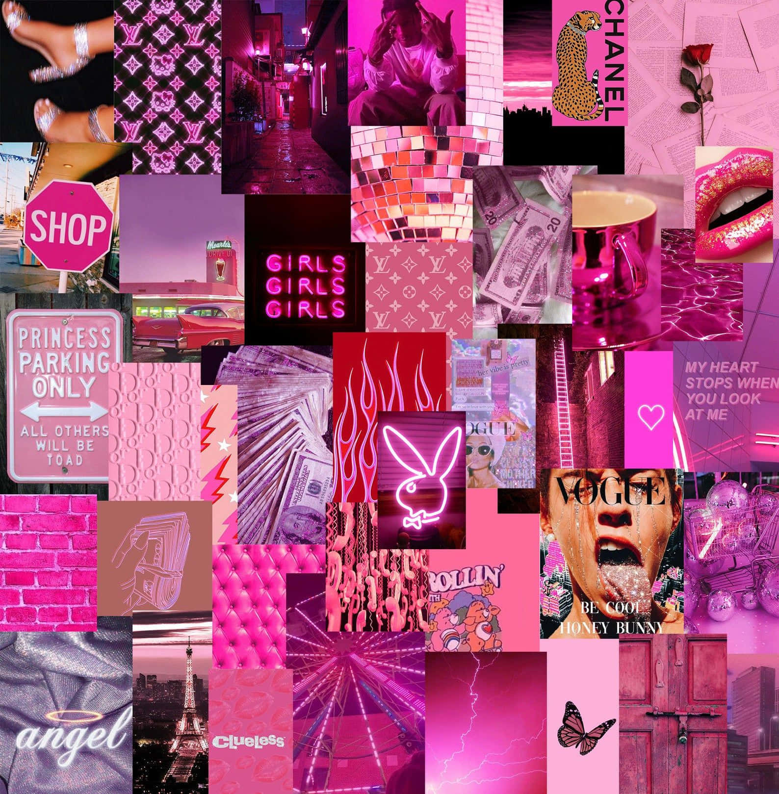 A Vibrant Pink Collage Highlighting Various Patterns And Shapes! Background