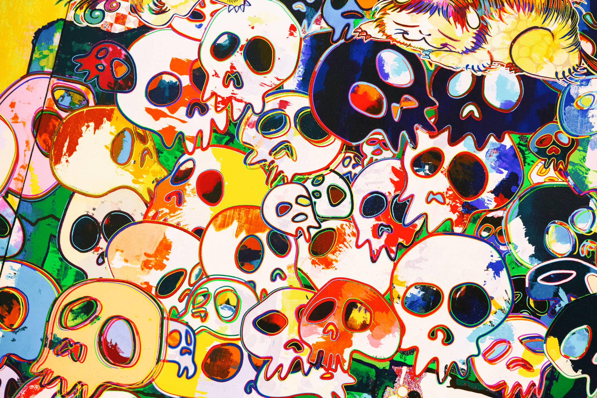 A Vibrant Showcase Of Takashi Murakami's Iconic Skull Artwork In 4k Resolution. Background