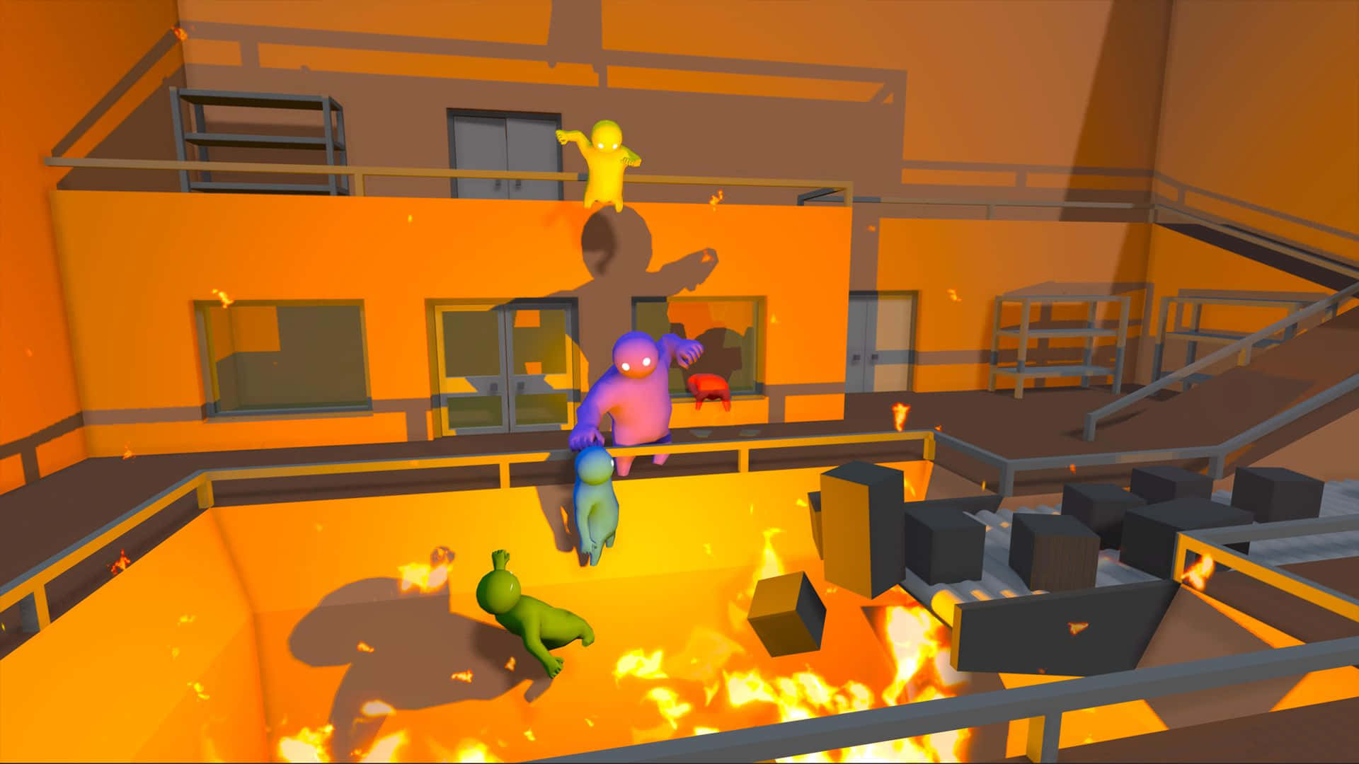 A Video Game Showing A Fire In A Room Background