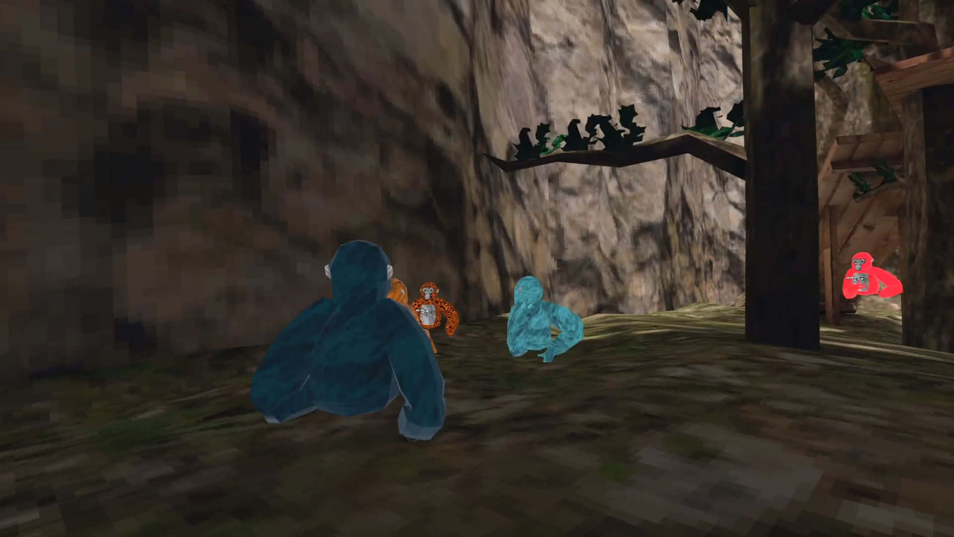 A Video Game Showing A Group Of People In A Forest Background