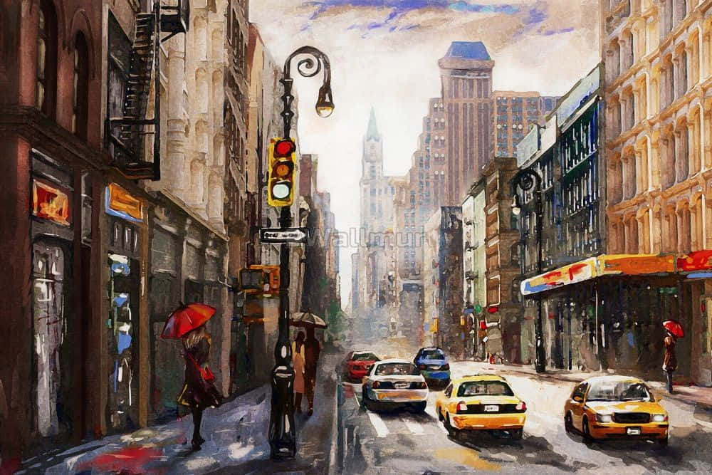 A View Into The Colorful World Of New York Art Background