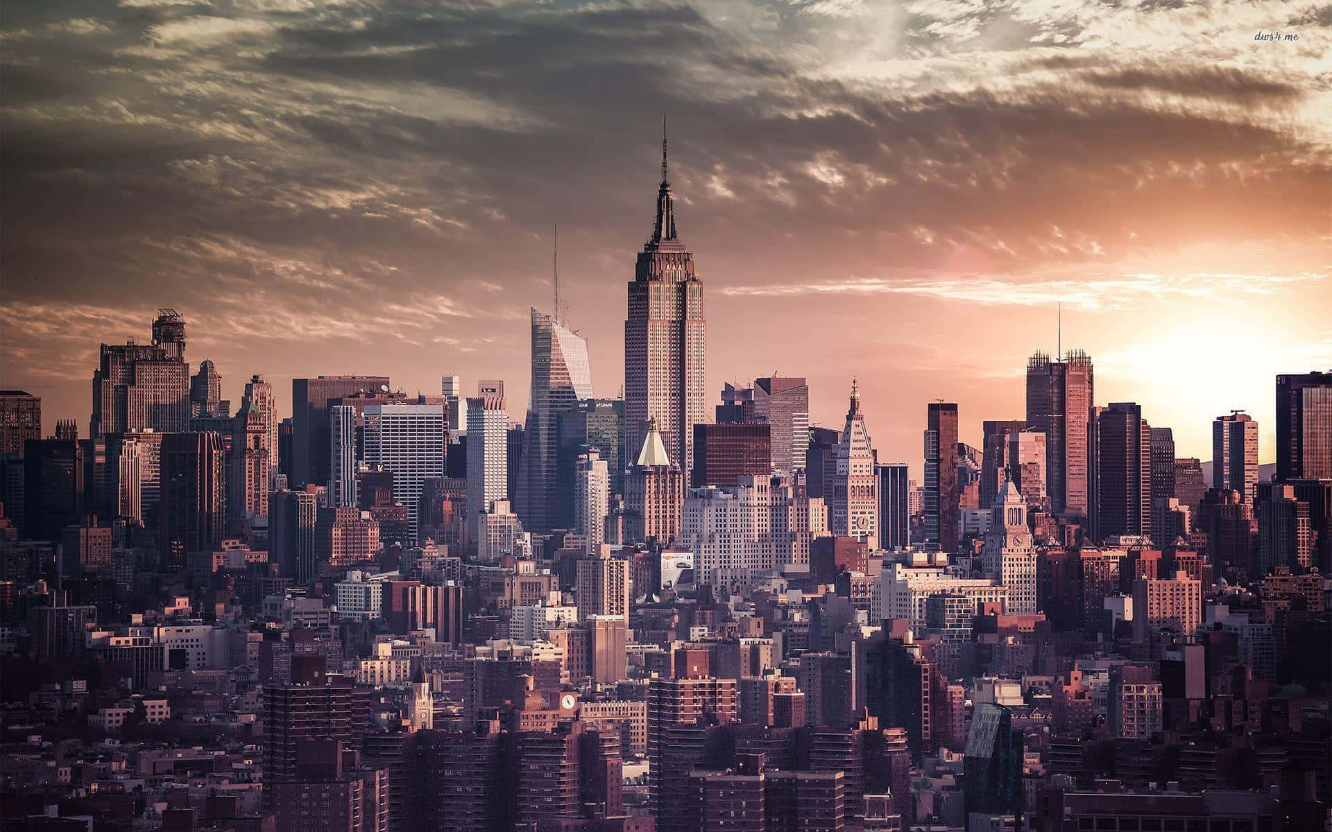 A View Of A Bustling City Rooftop Background