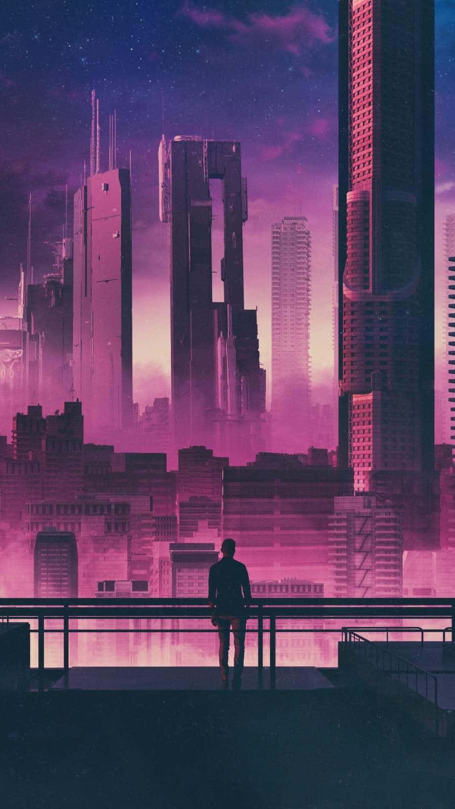 A View Of A Vibrant, High-tech Future City Filled With Skyscrapers And Led Billboards. Background