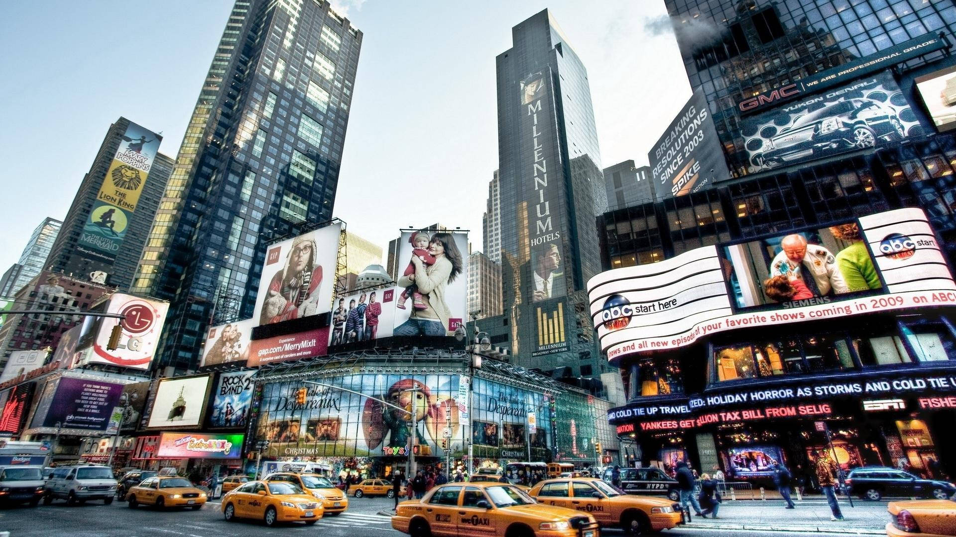 A View Of Bustling Nyc Street Background