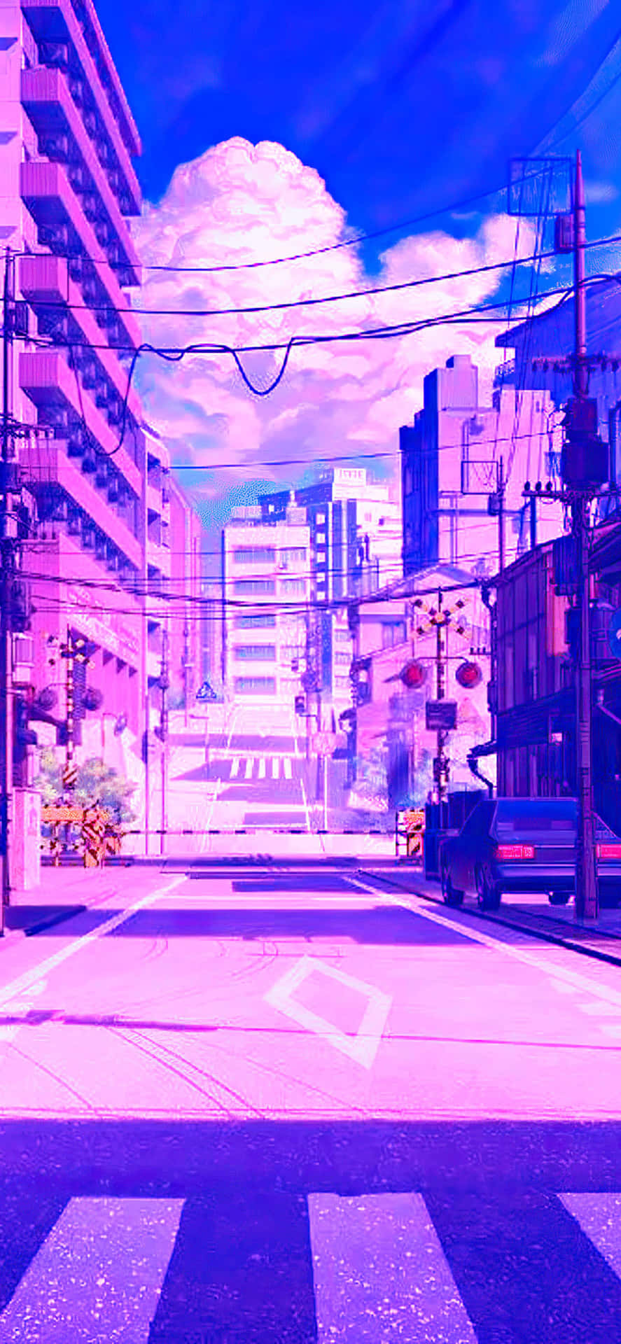 A View Of Japanese Town With An Emphasis On Purple. Background