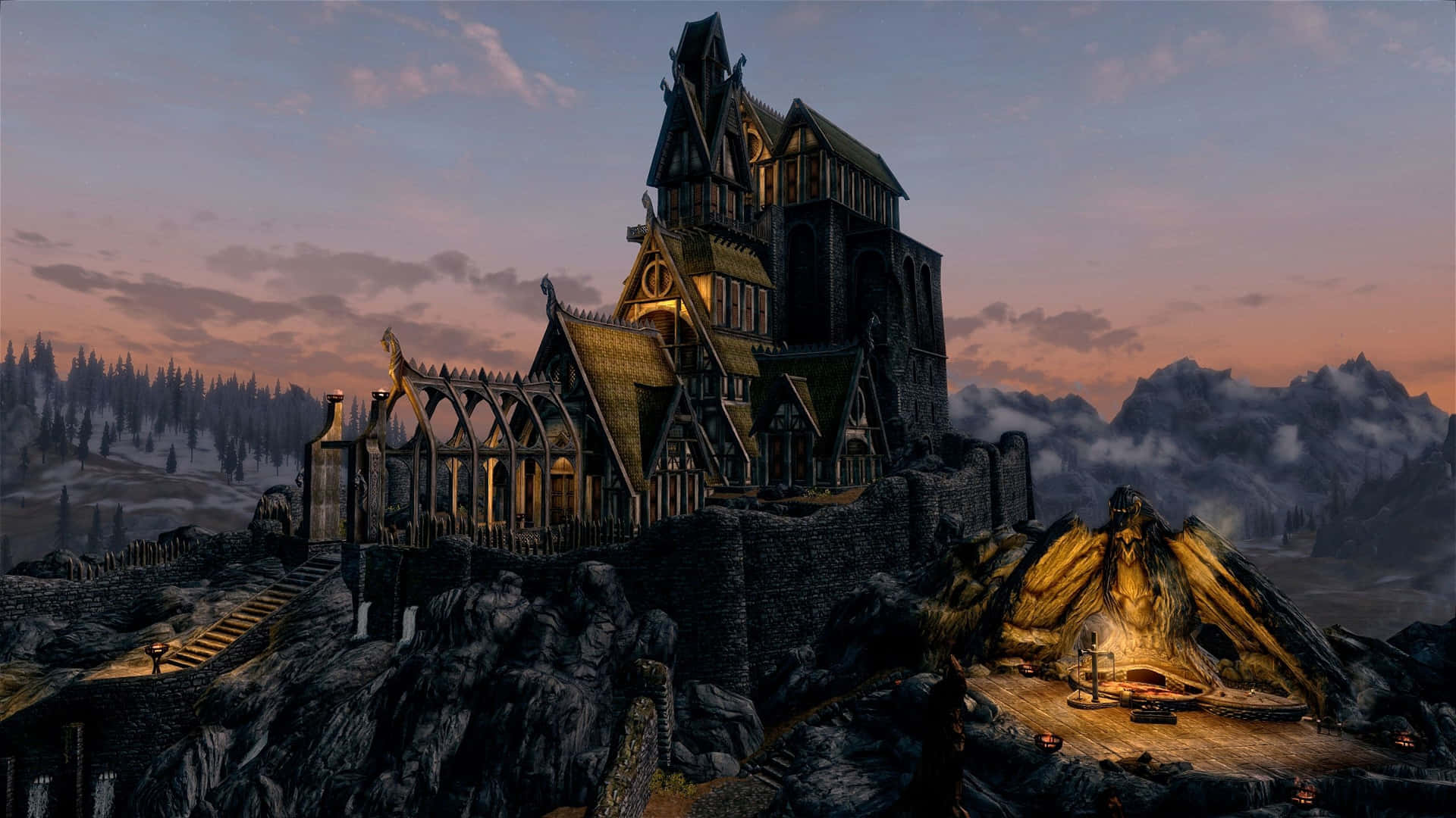 “a View Of Skyrim, Where Adventure Awaits” Background