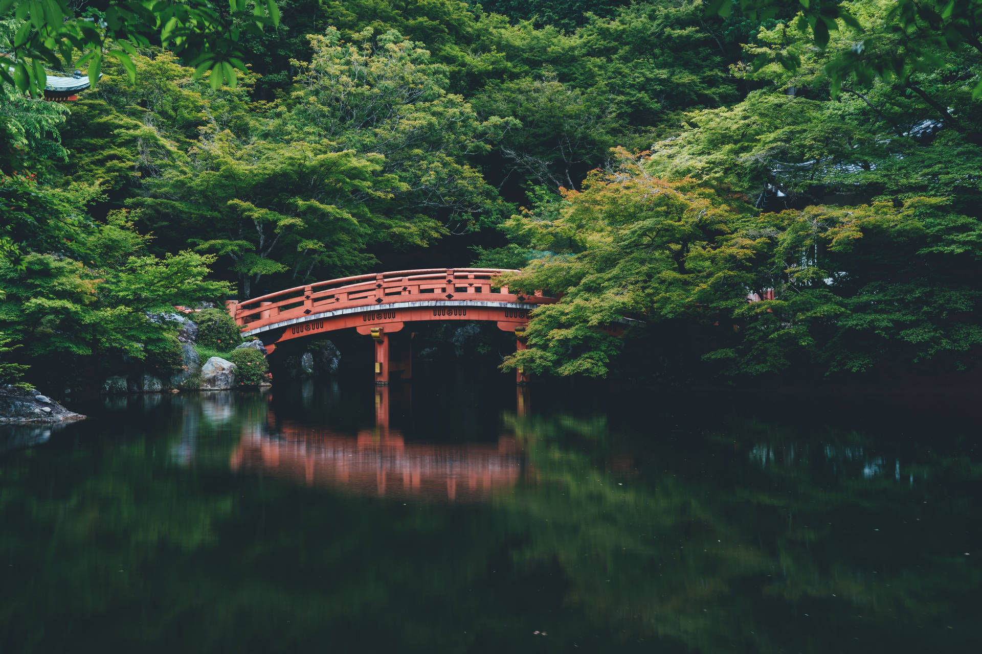A View Of The Beautiful Red Bridge In Japan Background