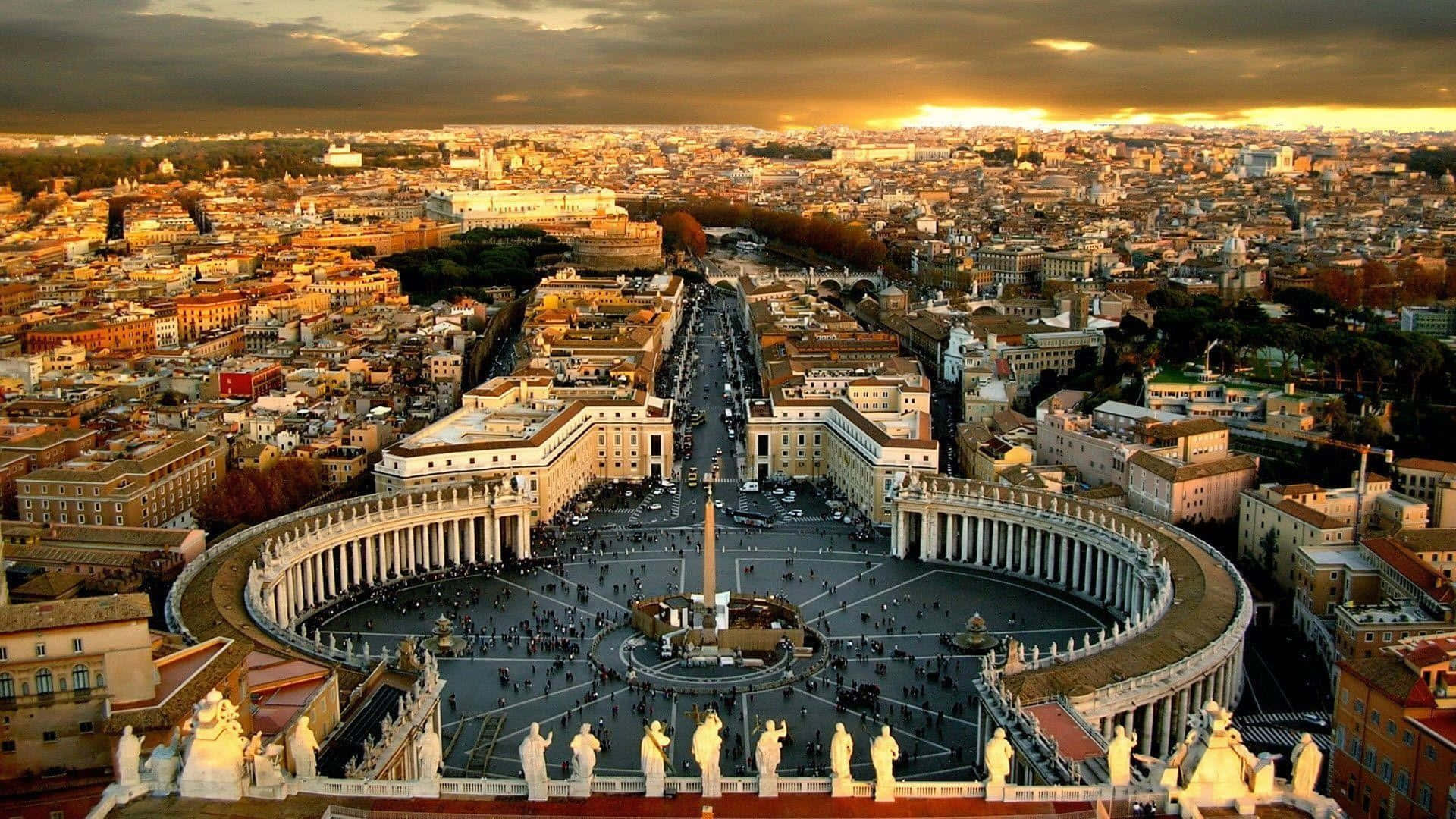 A View Of The City Of Rome From The Top Of A Hill Background