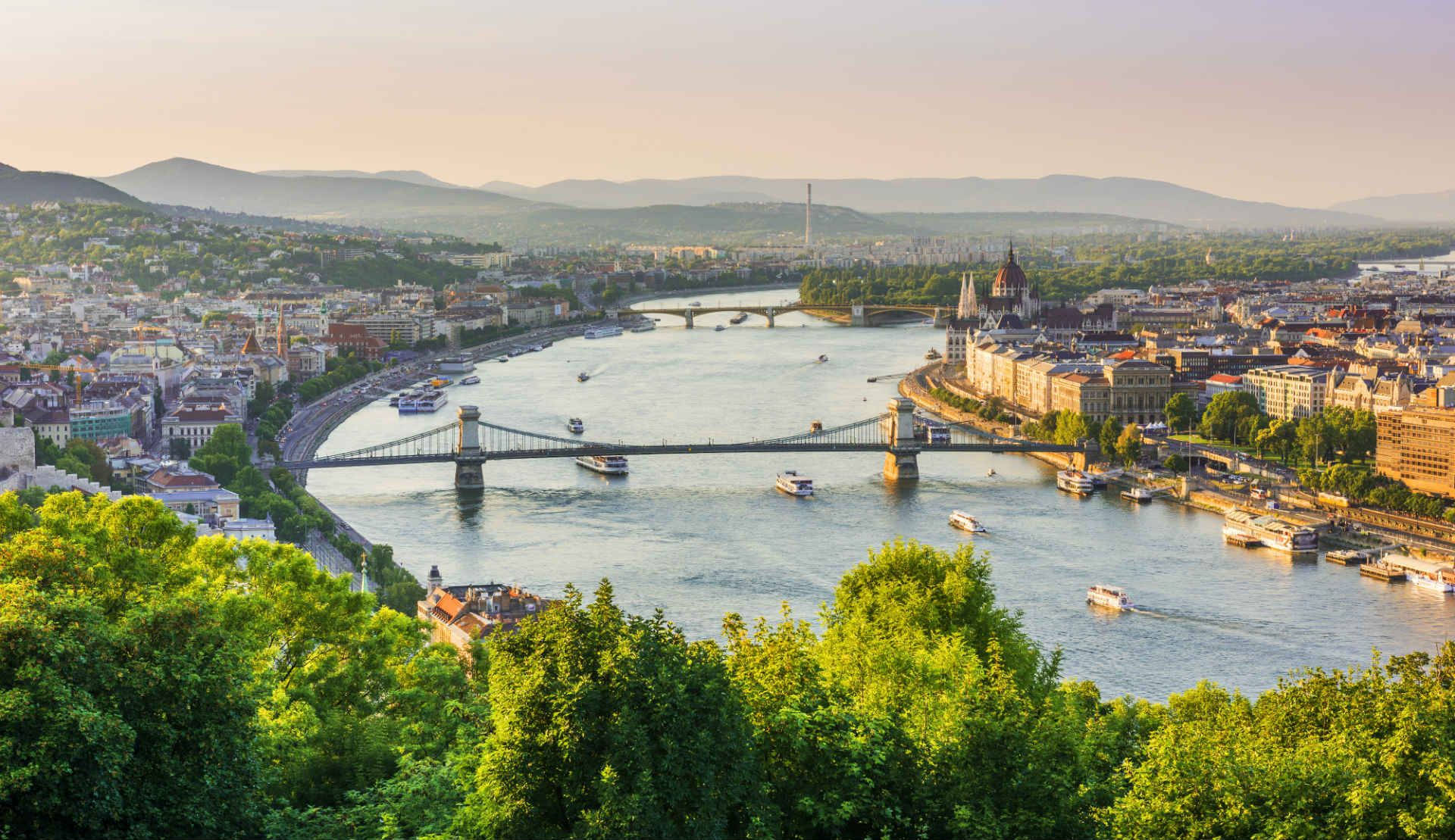 A View Of The Danube River And Budapest City Background