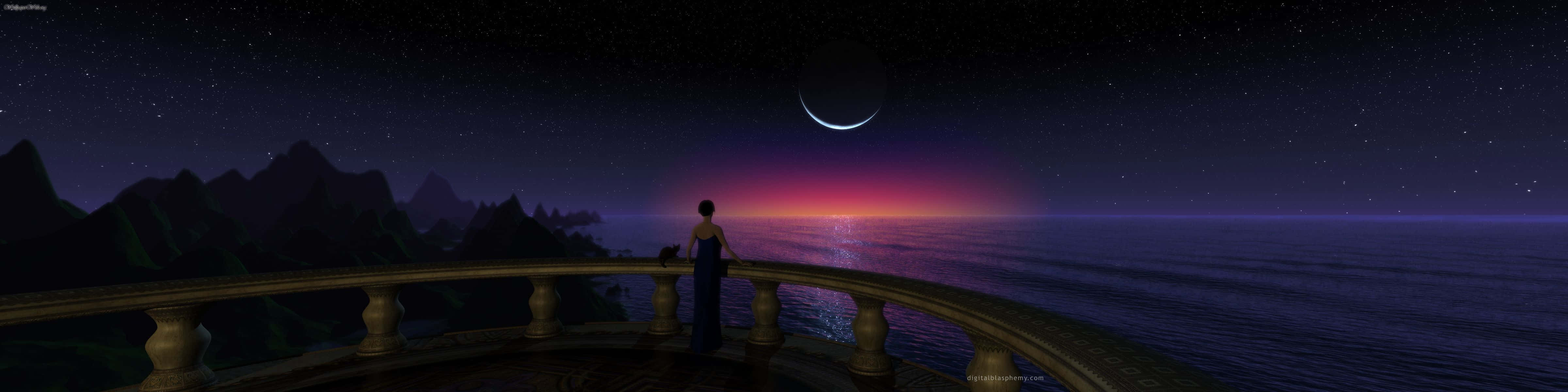 A View Of The Ocean With A Moon And A Star