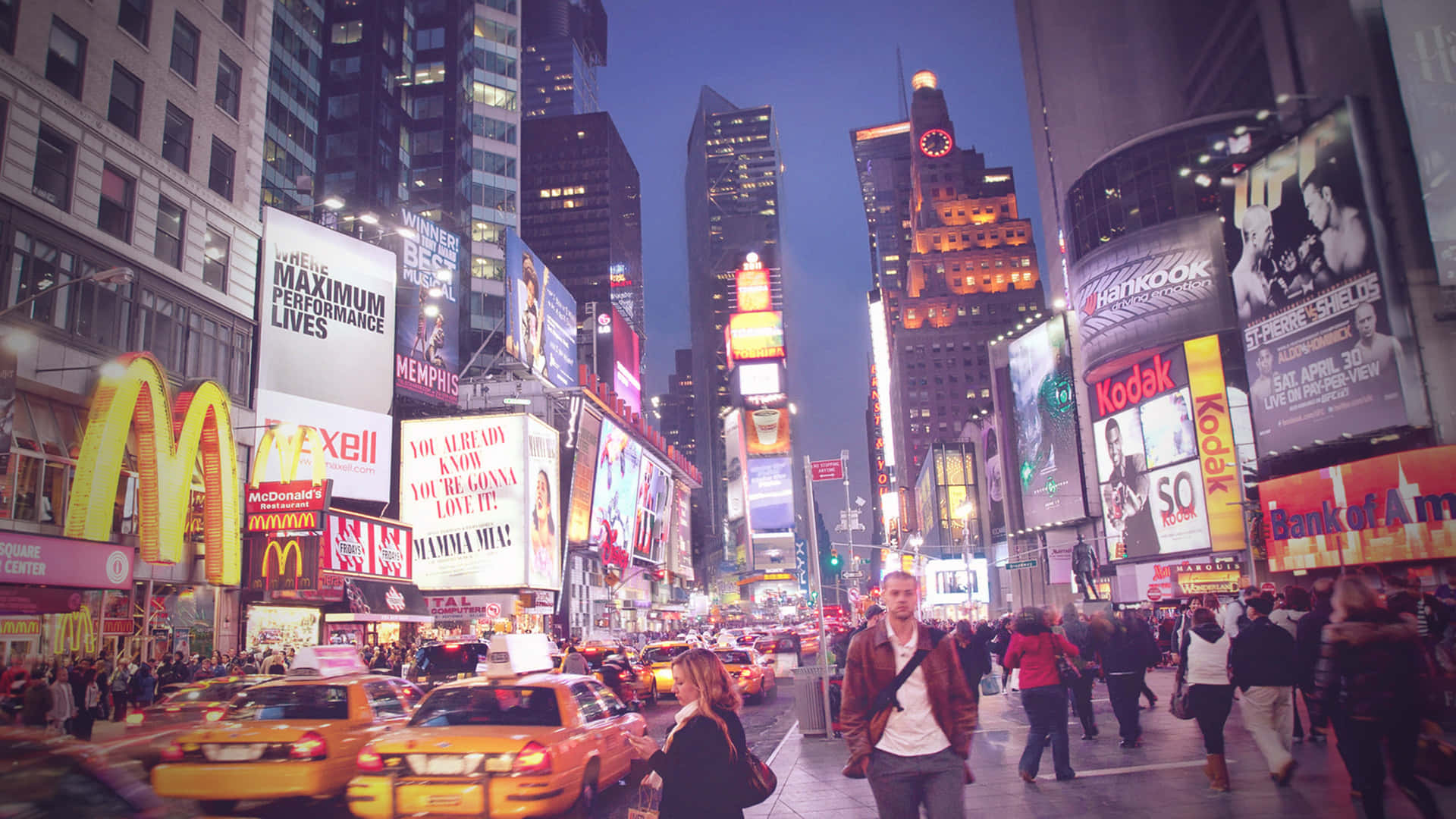 A View Of Times Square In New York City Background